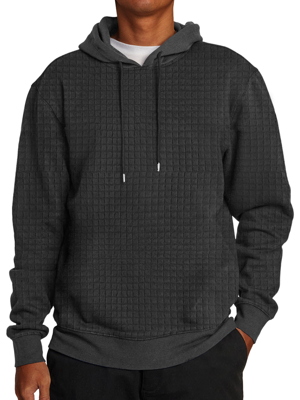 Men's Casual Checkered Hooded Solid Color Sweatshirt