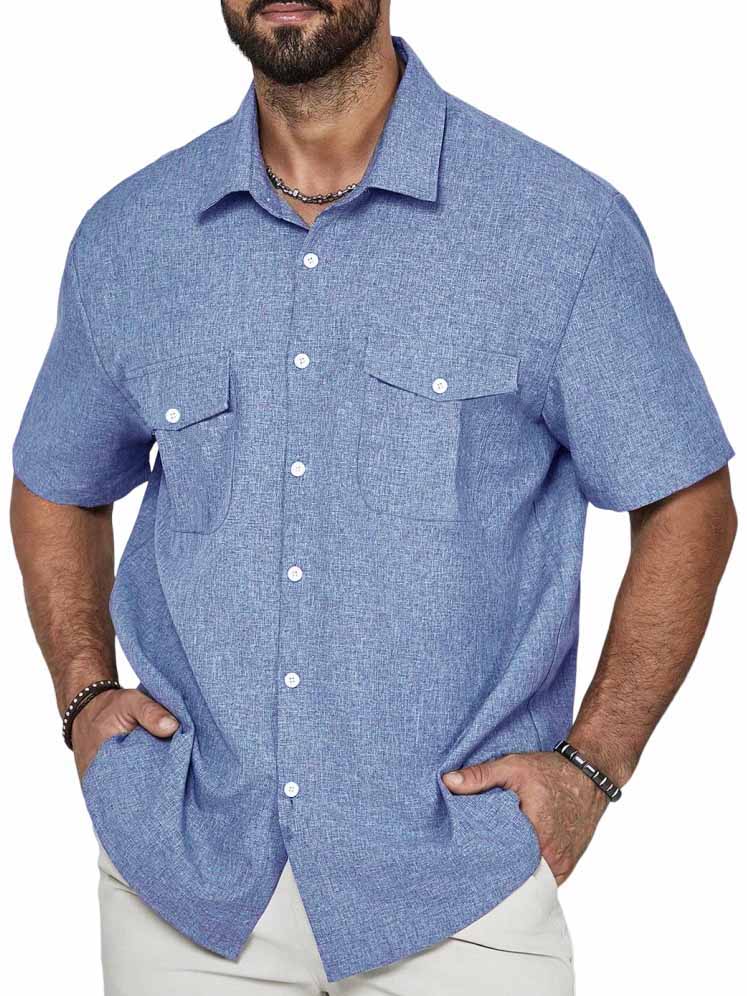 Men's Casual Hawaiian Double Pocket Linen Short Sleeve Shirt
