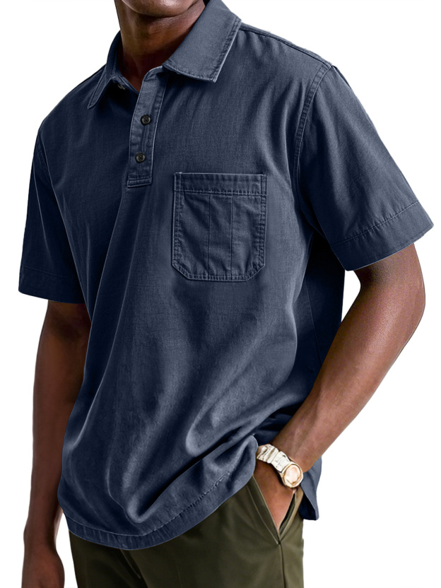 Men's Casual Workwear Pocket Lapel Short-sleeved Polo Shirt