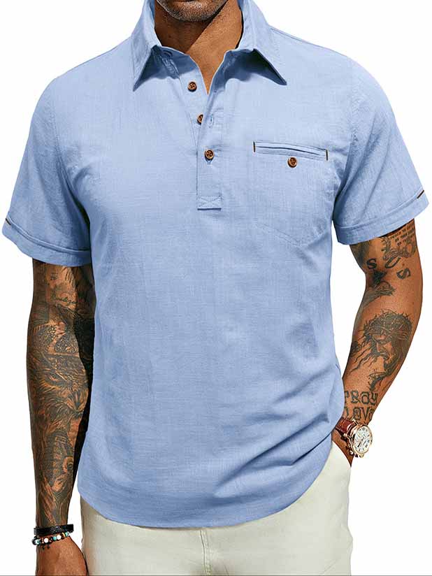 Men's Casual Lapel Cotton And Linen Short-Sleeved Tops
