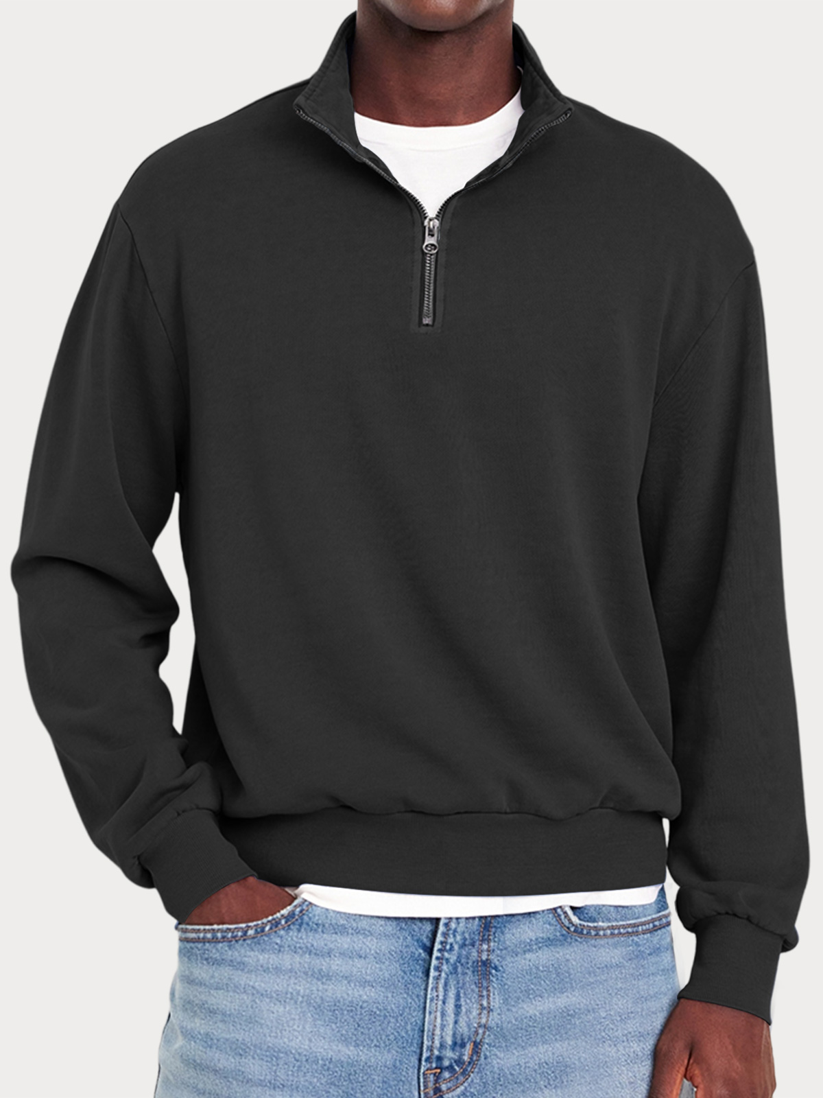 Men's Casual Zipper Half Turtleneck Solid Color Comfortable Sweatshirt