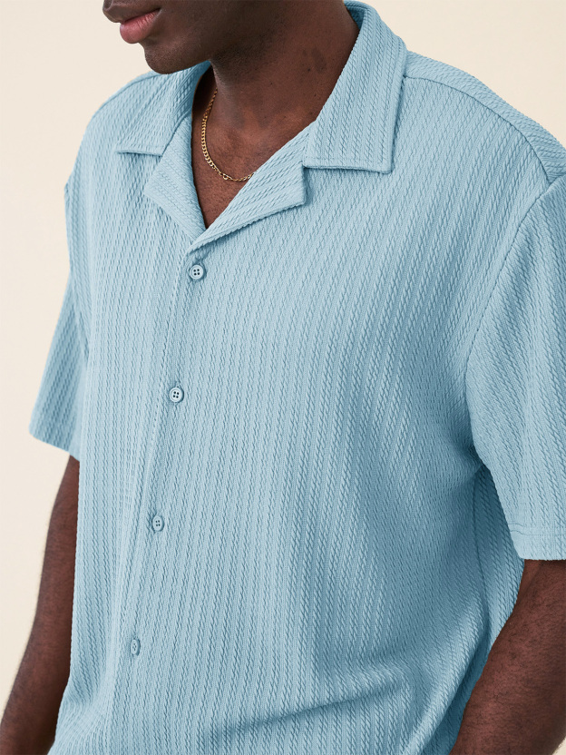 Men's Fashion Hawaiian Casual Jacquard Cuban Collar Short-sleeved Shirt 