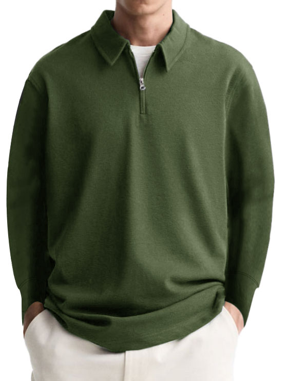 Men's Casual Simple Lapel Long Sleeve Polo Shirt