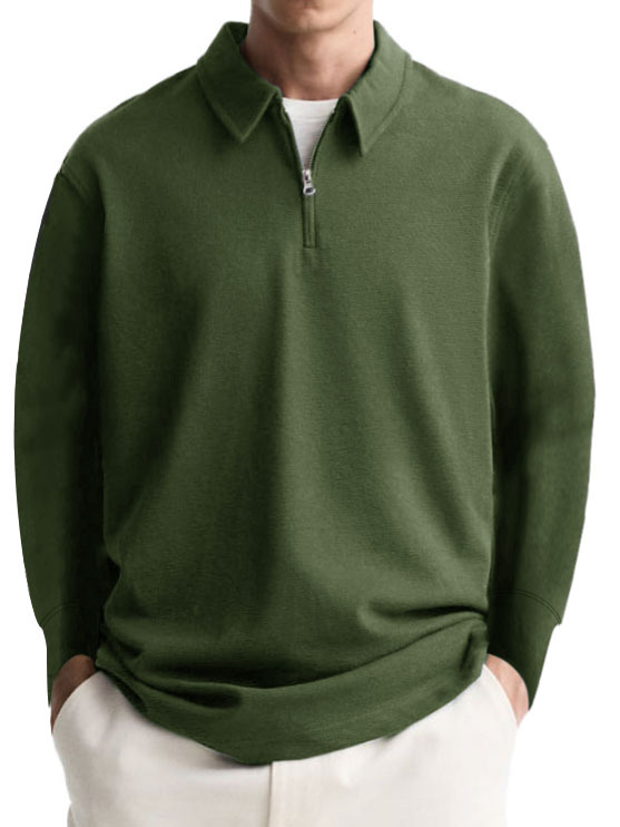 Men's Casual Simple Lapel Long Sleeve Polo Shirt