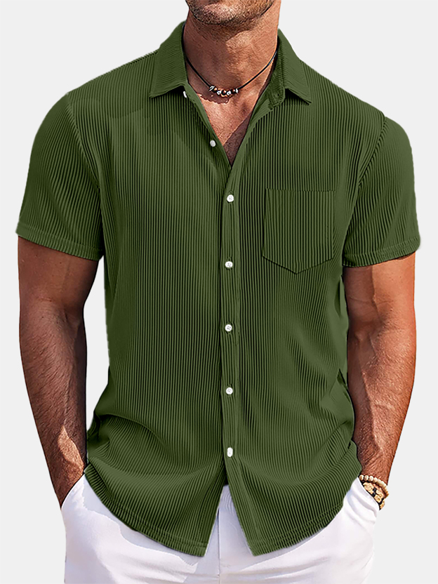 Men's Solid Color Loose And Comfortable Vertical Striped Short-sleeved Shirt