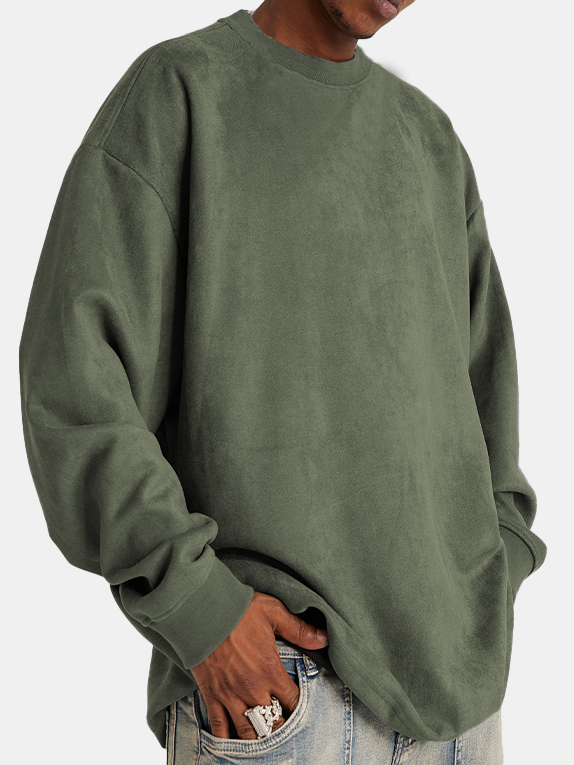 Men's Solid Color Comfort Suede Long Sleeve Crew Neck Sweatshirt