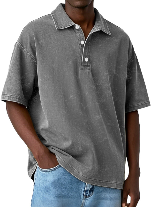 Men's Vintage Distressed Washed Lapel Pure Cotton Lapel Polo Shirt
