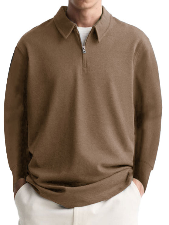 Men's Casual Simple Lapel Long Sleeve Polo Shirt