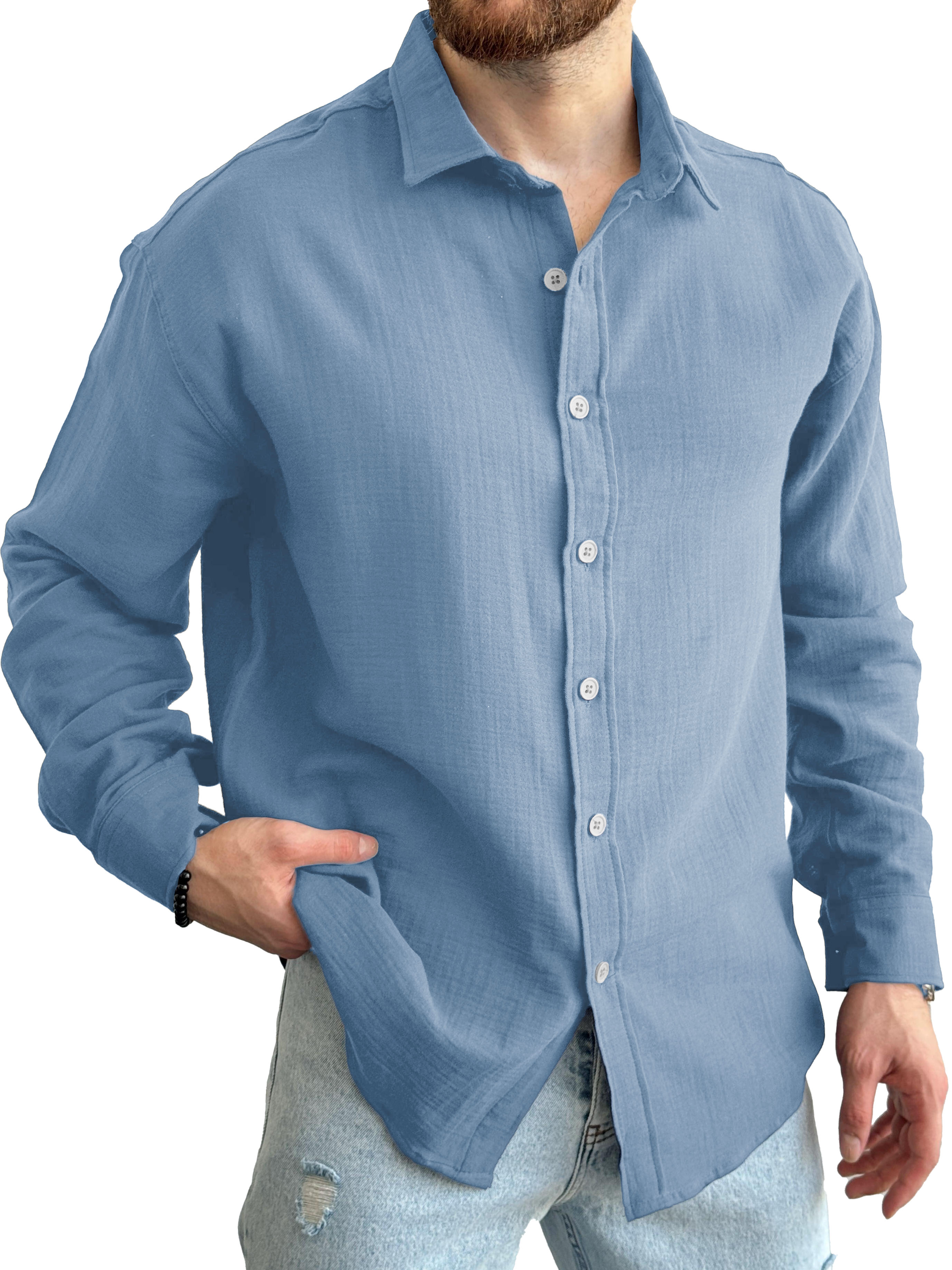 Men's Fashion Casual Lapel Long Sleeve Shirt