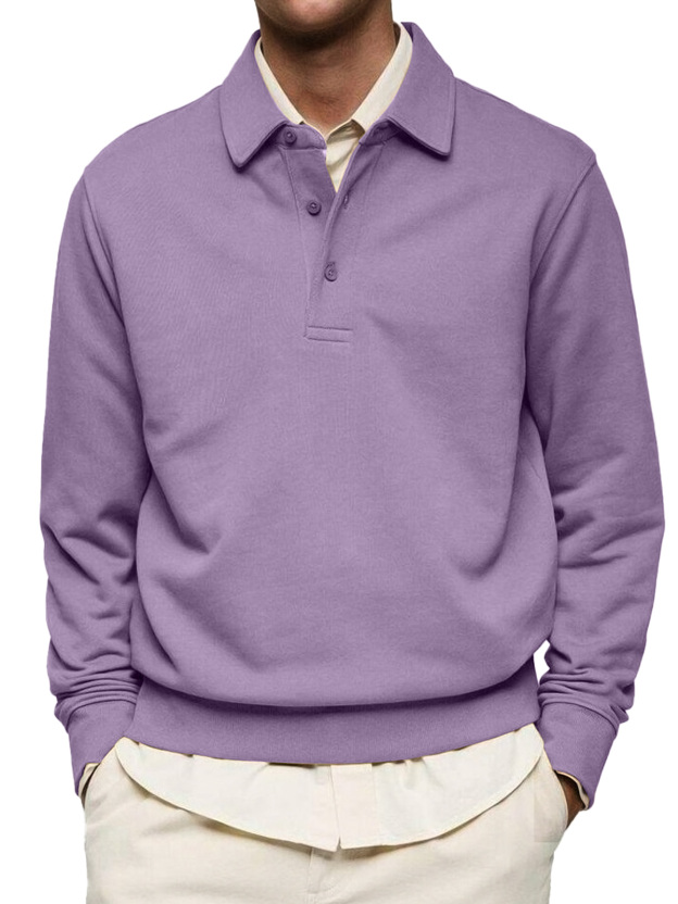 Men's Casual Solid Color Lapel Button Comfortable Polo Sweatshirt