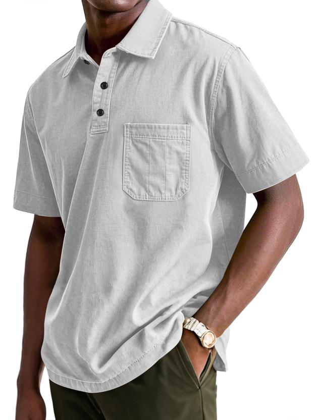 Men's Casual Workwear Pocket Lapel Short-sleeved Polo Shirt