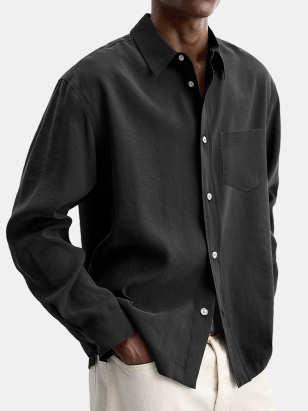 Men's Casual Basic Solid Color Lapel Pocket Long Sleeve Shir