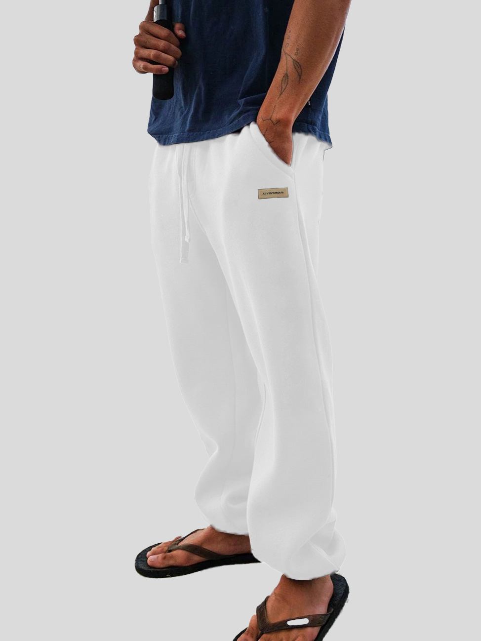 Men's Fashion Casual Sports Logo Embroidered Pocket Cuffed Trousers 