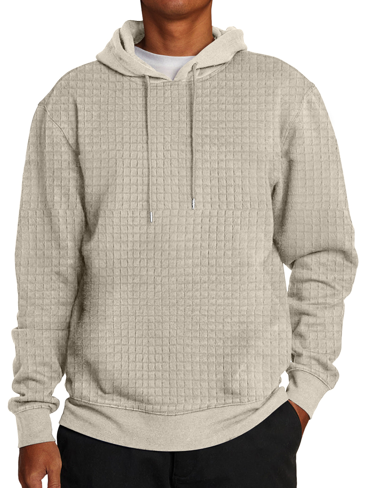 Men's Casual Checkered Hooded Solid Color Sweatshirt