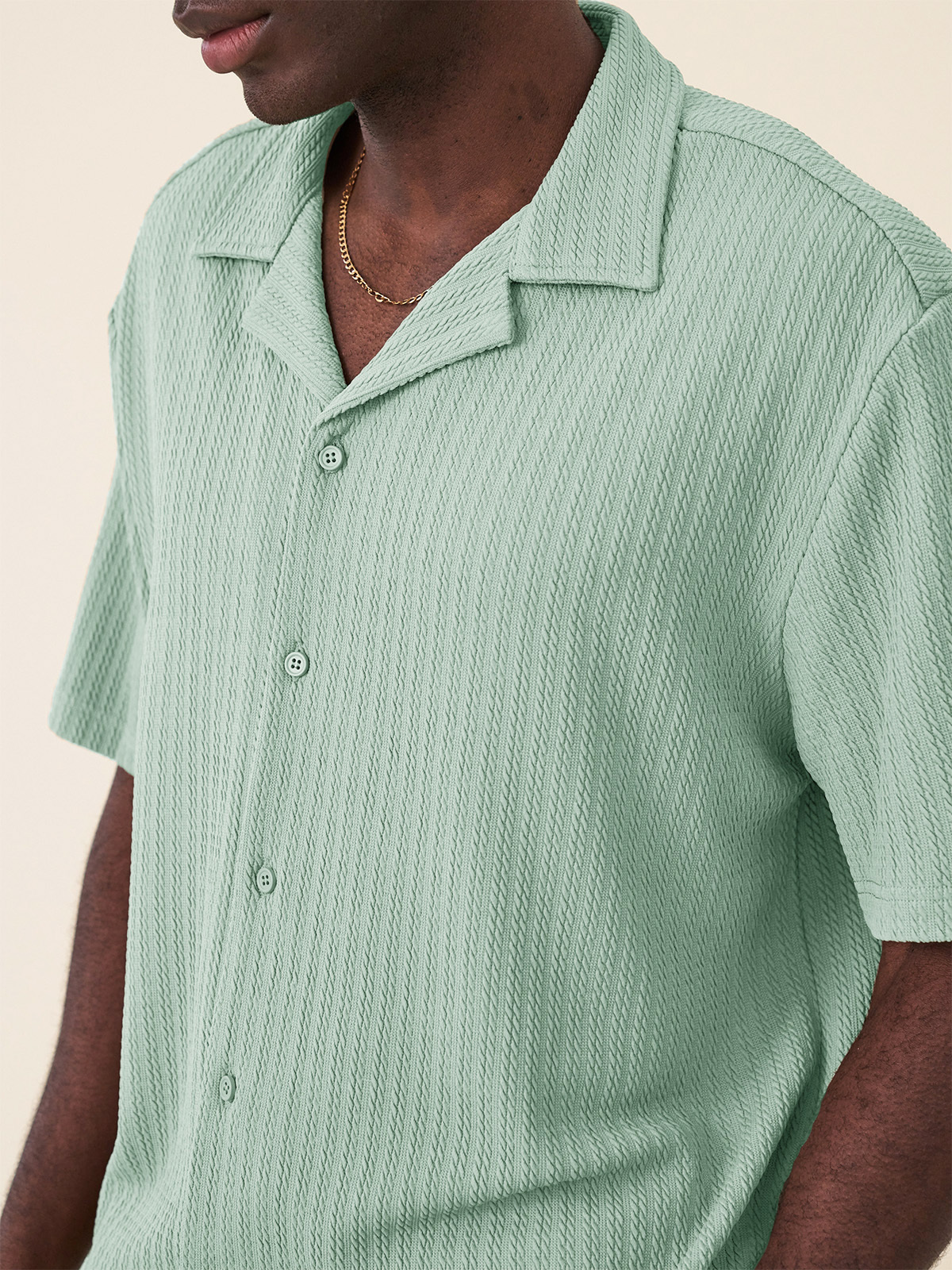 Men's Fashion Hawaiian Casual Jacquard Cuban Collar Short-sleeved Shirt 