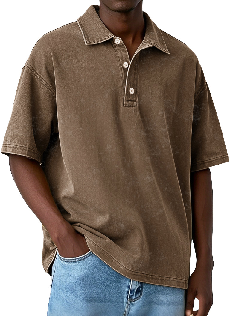 Men's Vintage Distressed Washed Lapel Pure Cotton Lapel Polo Shirt