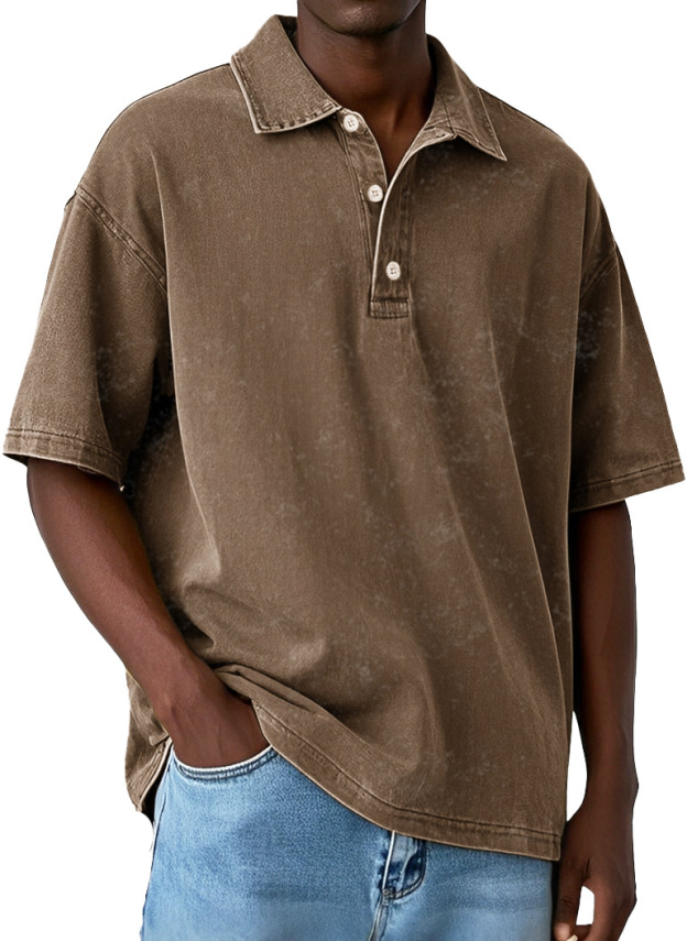 Men's Vintage Distressed Washed Lapel Pure Cotton Lapel Polo Shirt