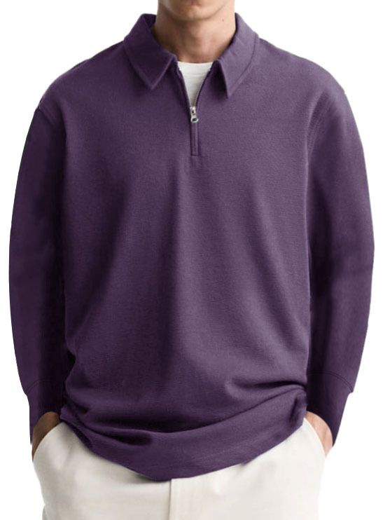 Men's Casual Simple Lapel Long Sleeve Polo Shirt