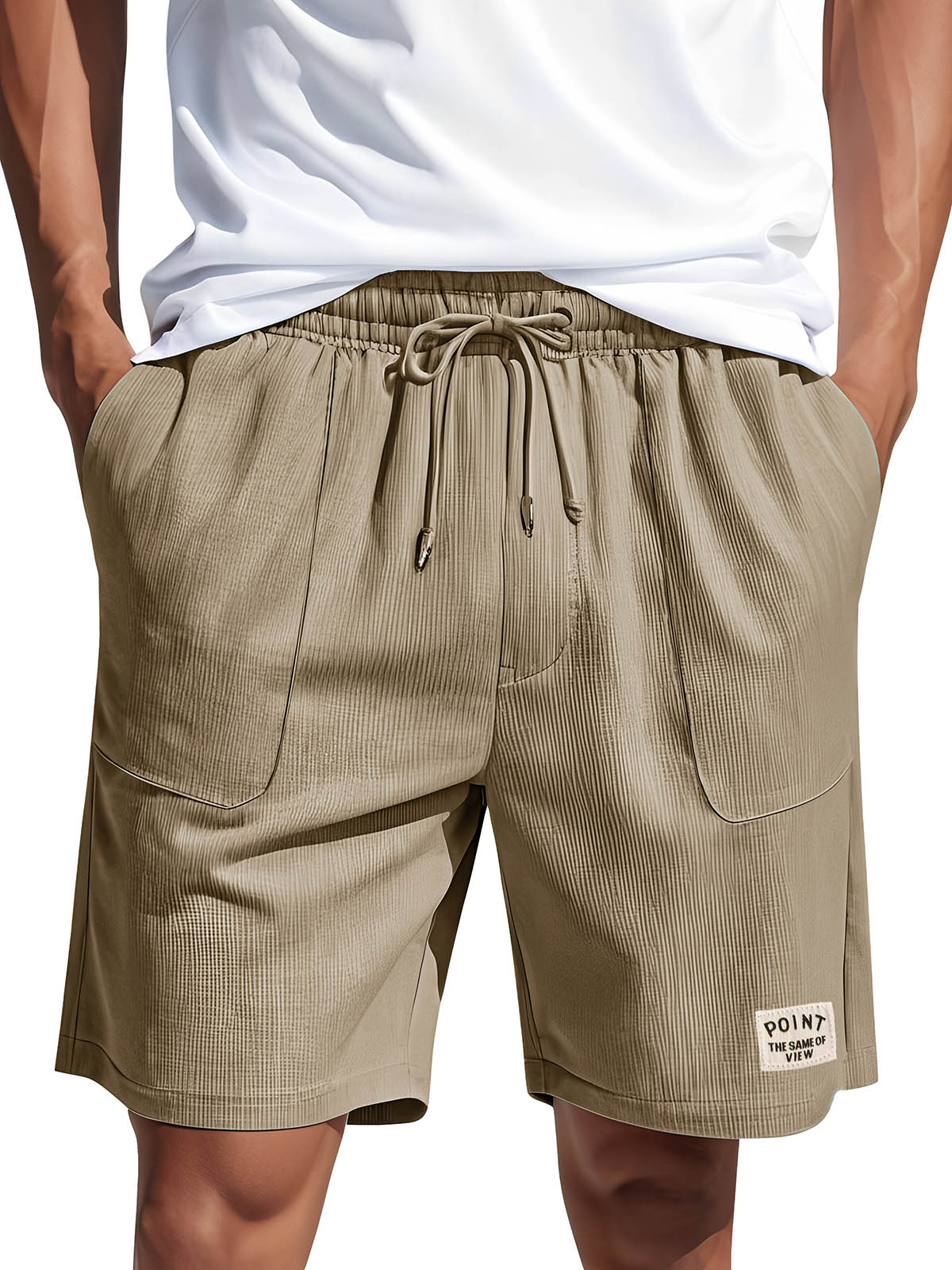 Men's Fashion Casual Corduroy Logo Embroidered Pocket Lace-up Shorts