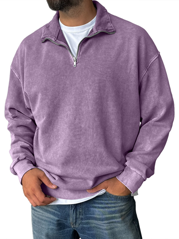 Men's Fashionable Retro Half-zip Stand Collar Casual Sweatshirt