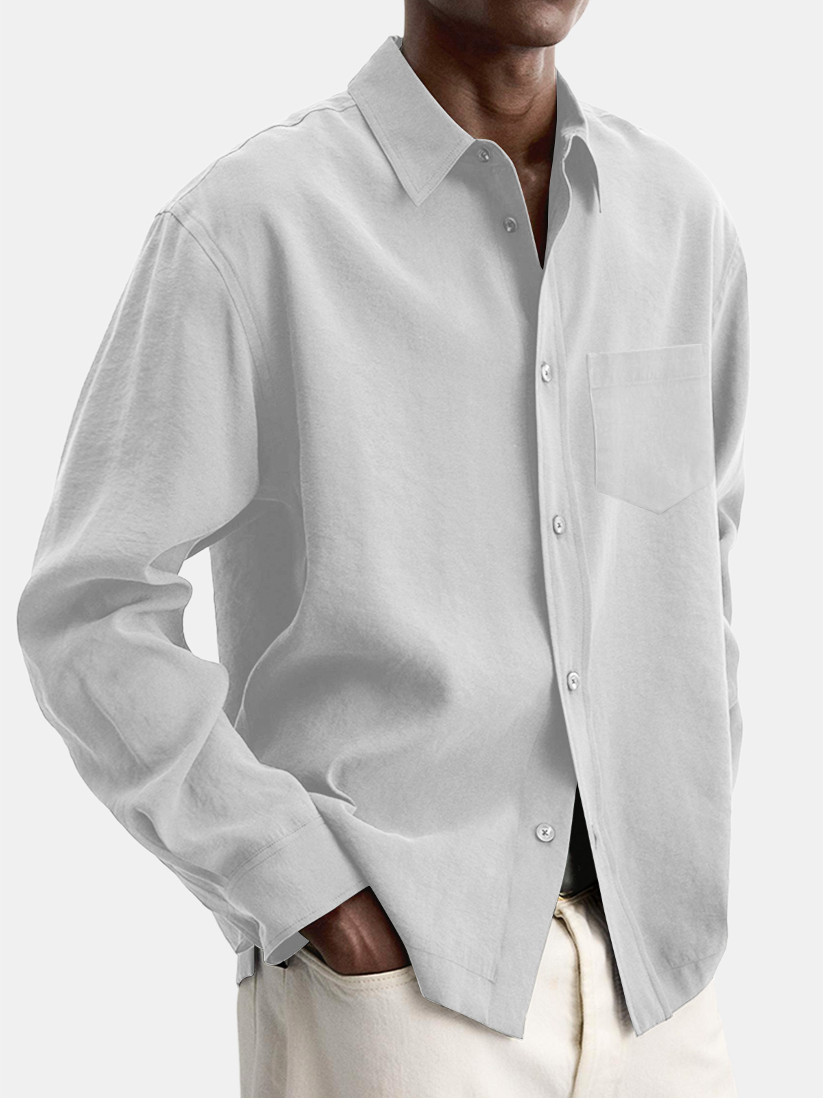Men's Casual Basic Solid Color Lapel Pocket Long Sleeve Shir