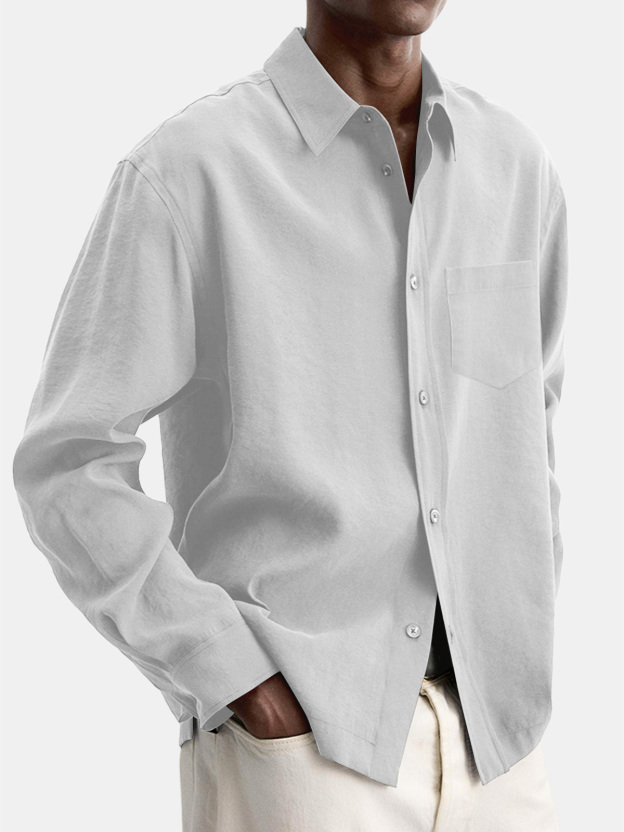 Men's Casual Basic Solid Color Lapel Pocket Long Sleeve Shir