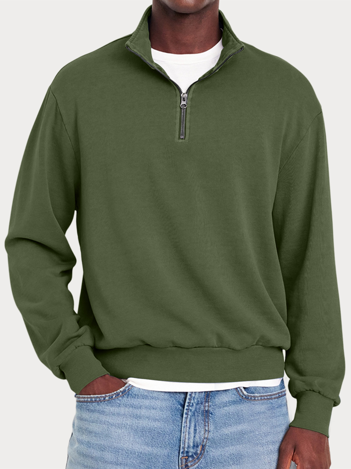Men's Casual Zipper Half Turtleneck Solid Color Comfortable Sweatshirt