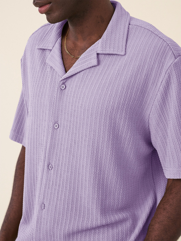 Men's Fashion Hawaiian Casual Jacquard Cuban Collar Short-sleeved Shirt 