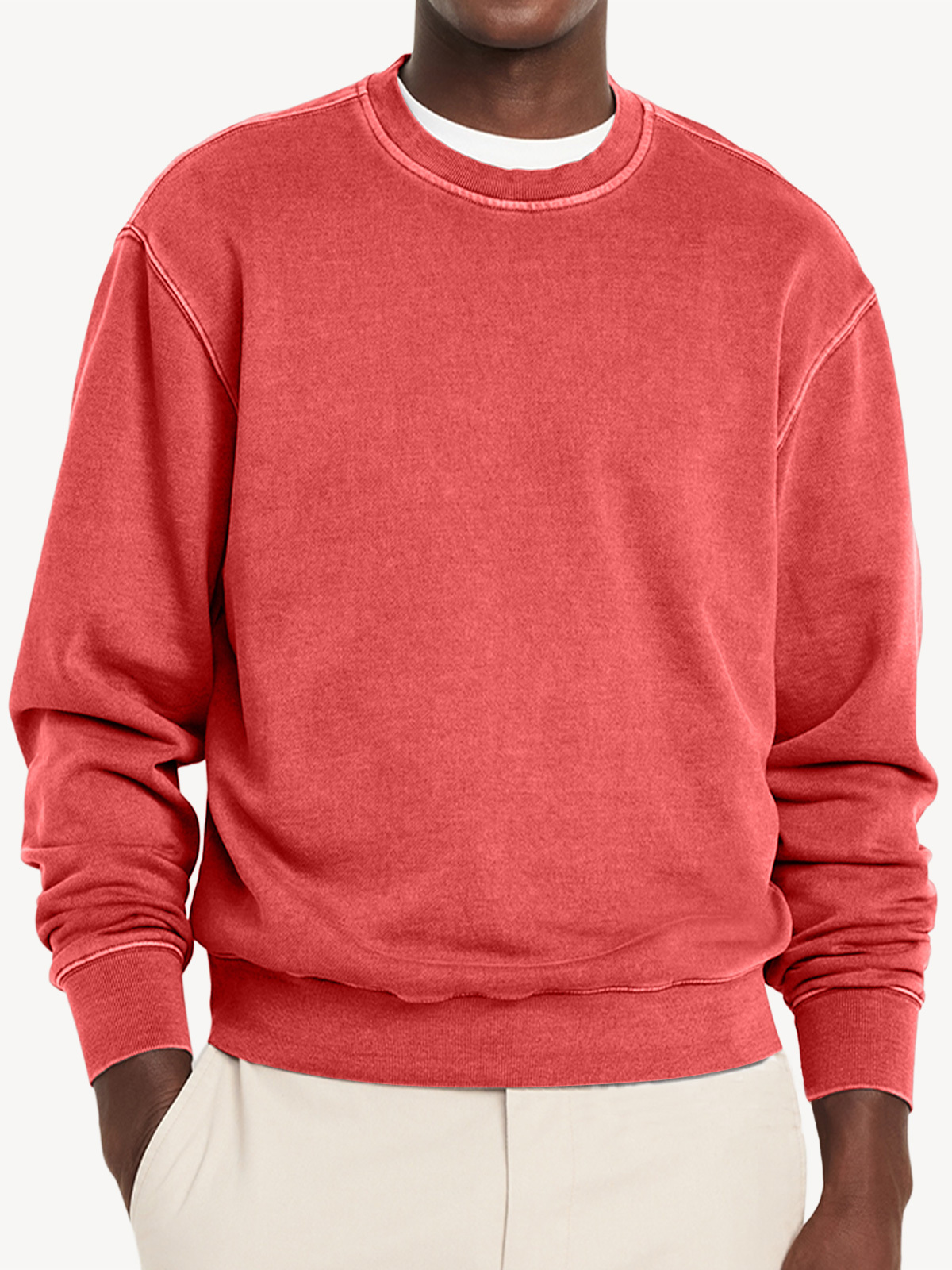Men's Casual Round Neck Solid Color Comfortable Long-Sleeved Sweatshirt
