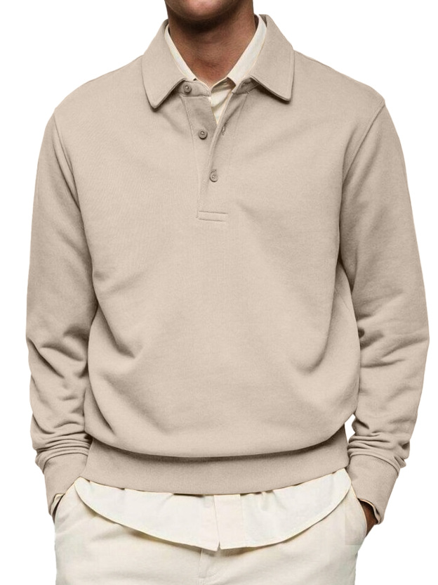 Men's Casual Solid Color Lapel Button Comfortable Polo Sweatshirt