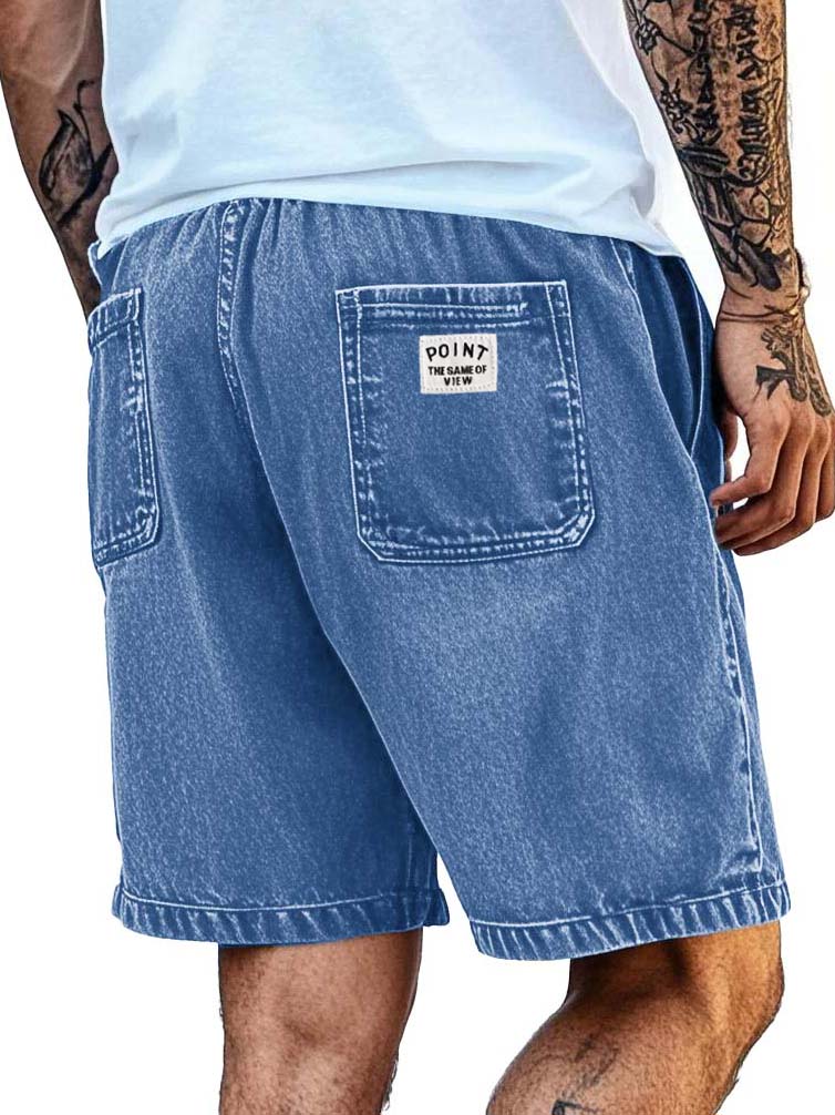 Men's Fashion Retro Distressed Pocket Embroidered Logo Shorts 