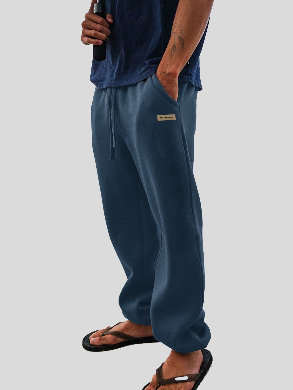 Men's Fashion Casual Sports Logo Embroidered Pocket Cuffed Trousers 