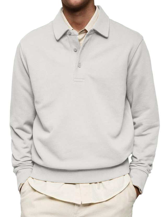 Men's Casual Solid Color Lapel Button Comfortable Polo Sweatshirt