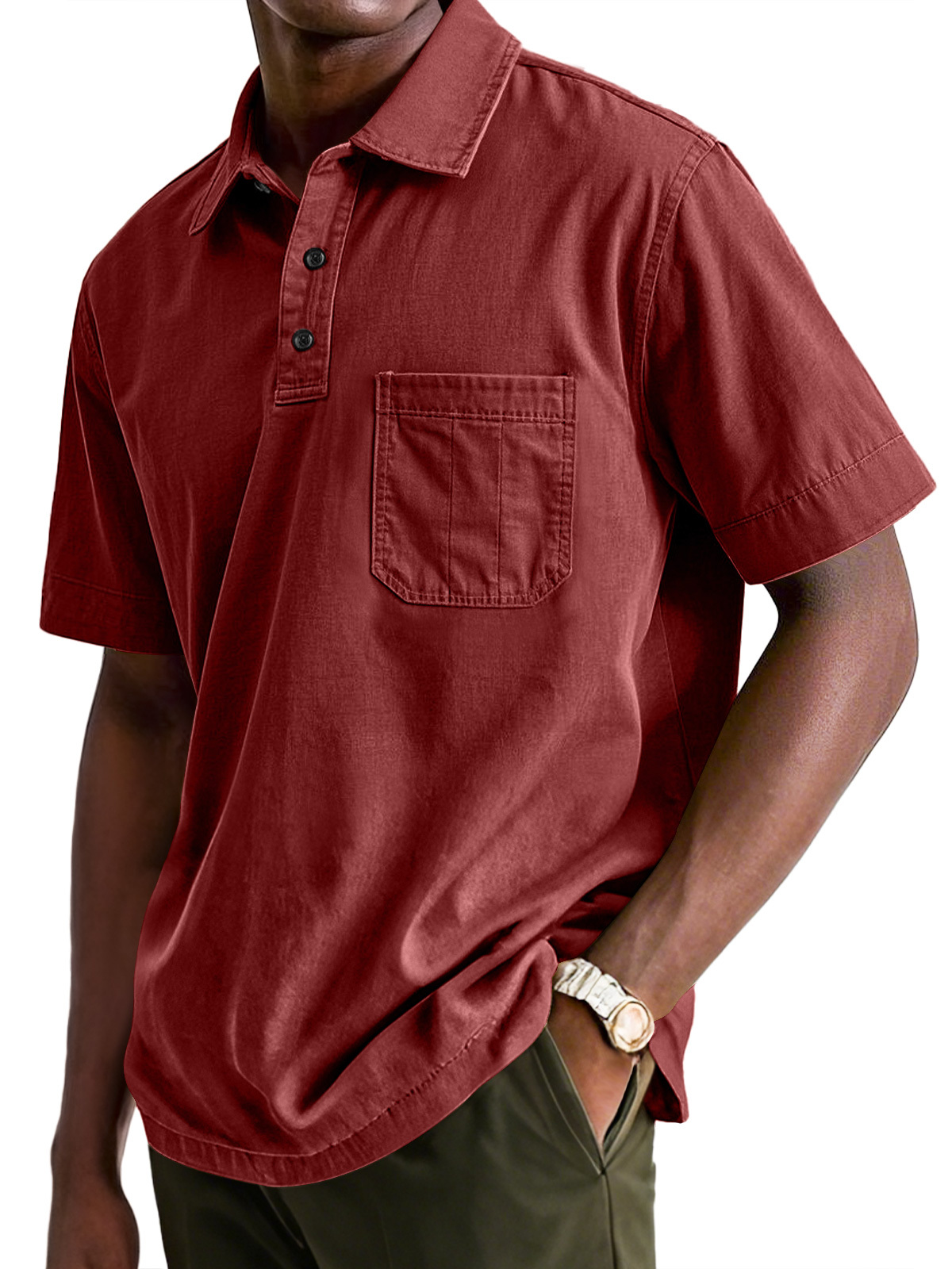 Men's Casual Workwear Pocket Lapel Short-sleeved Polo Shirt