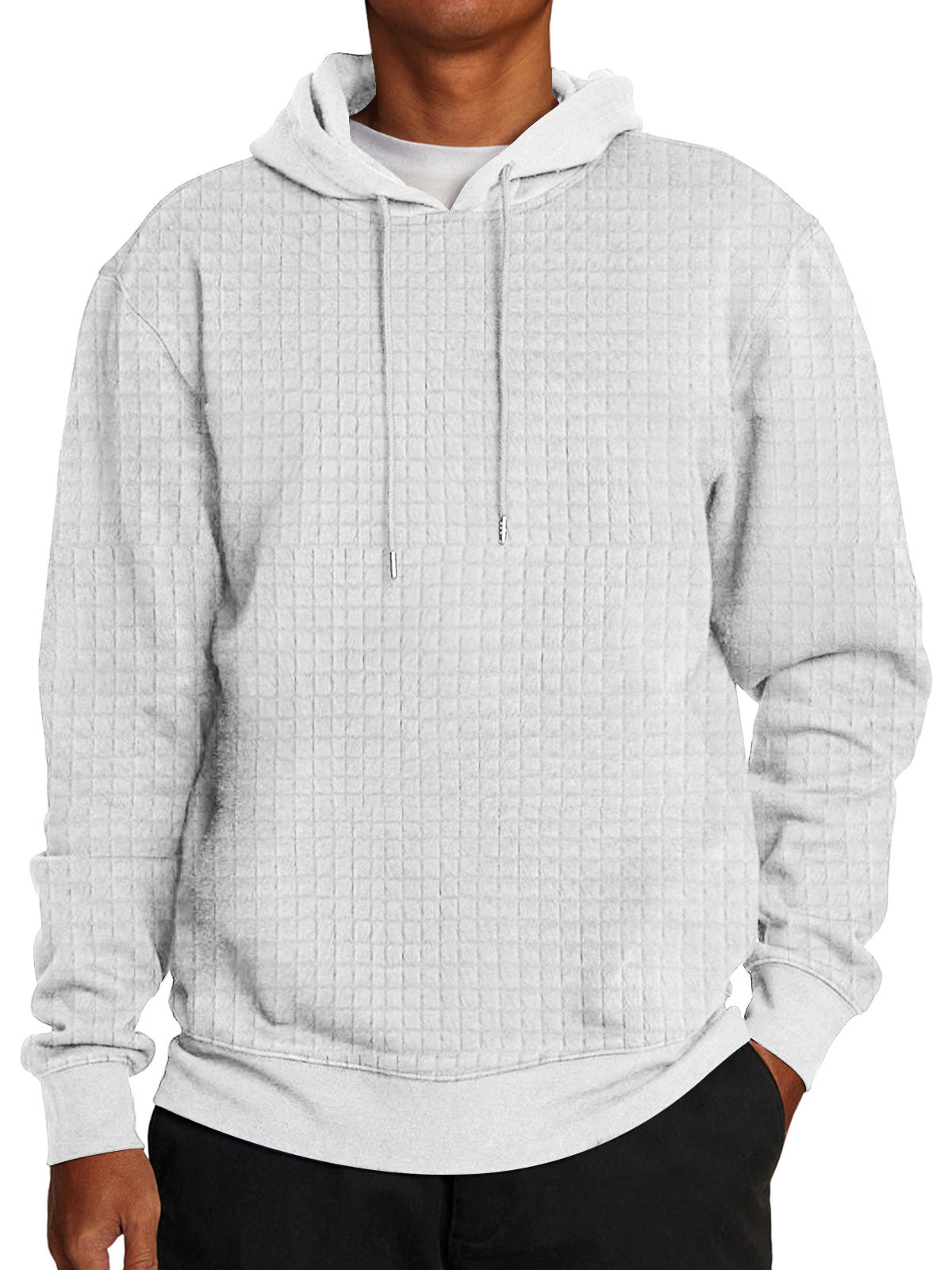 Men's Casual Checkered Hooded Solid Color Sweatshirt