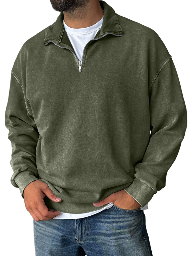 Men's Fashionable Retro Half-zip Stand Collar Casual Sweatshirt