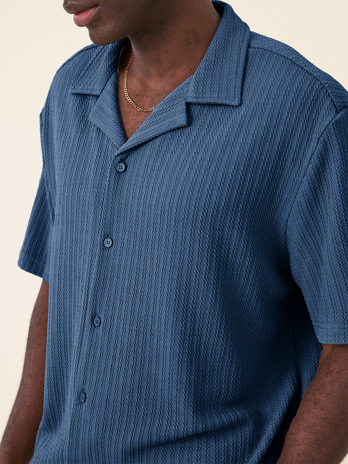 Men's Fashion Hawaiian Casual Jacquard Cuban Collar Short-sleeved Shirt 