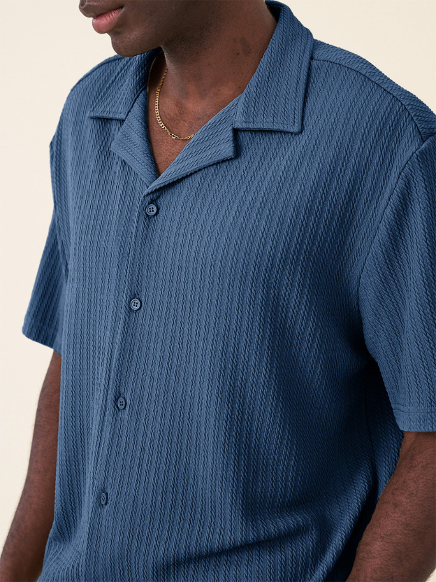 Men's Fashion Hawaiian Casual Jacquard Cuban Collar Short-sleeved Shirt 
