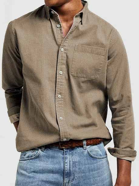Men's Vintage Basics Washed Cotton Long Sleeve Pocket Shirt