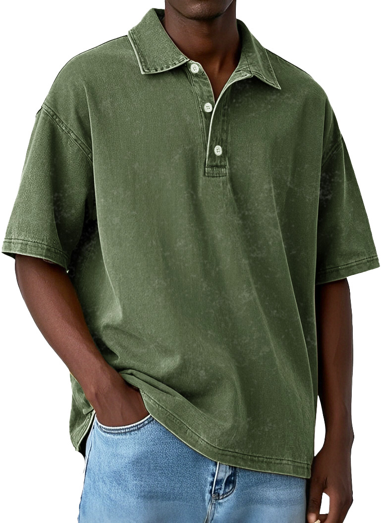 Men's Vintage Distressed Washed Lapel Pure Cotton Lapel Polo Shirt