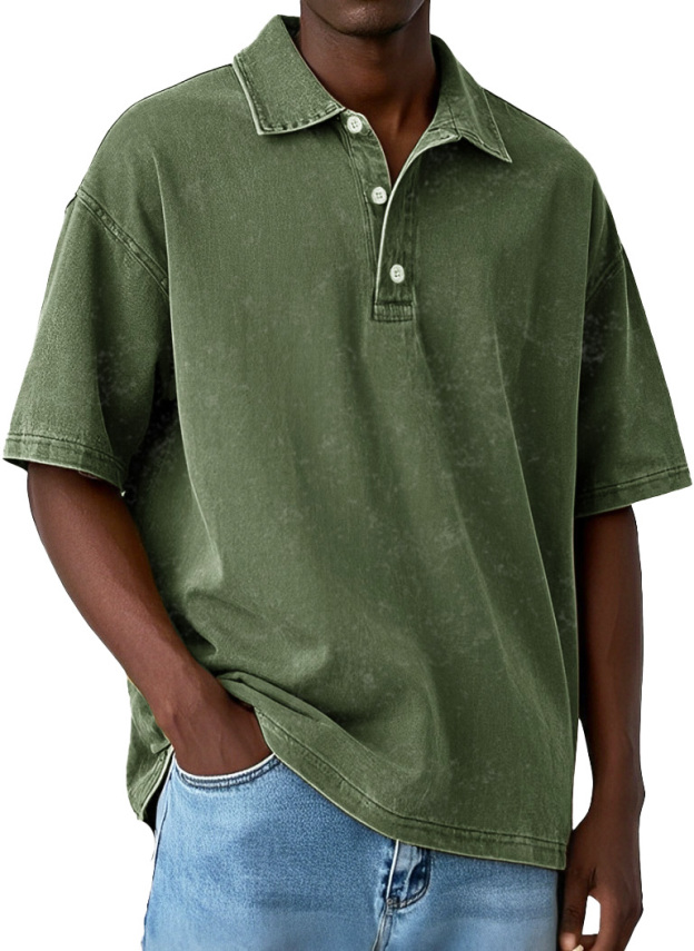 Men's Vintage Distressed Washed Lapel Pure Cotton Lapel Polo Shirt