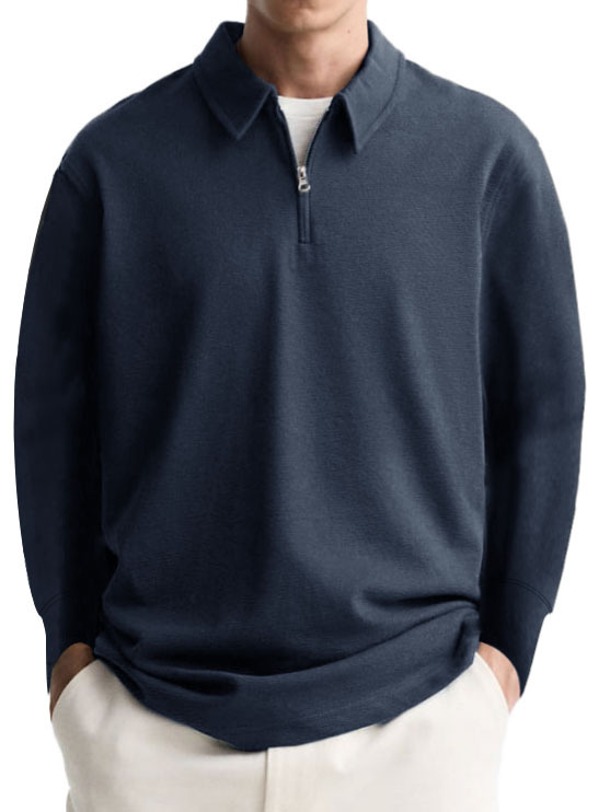 Men's Casual Simple Lapel Long Sleeve Polo Shirt