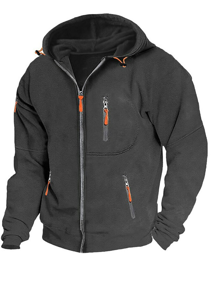 Men's Athletic Arm Zip Long Sleeve Hooded Cardigan Jacket