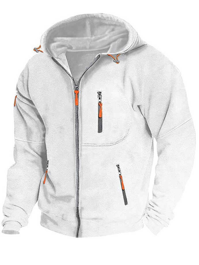 Men's Athletic Arm Zip Long Sleeve Hooded Cardigan Jacket