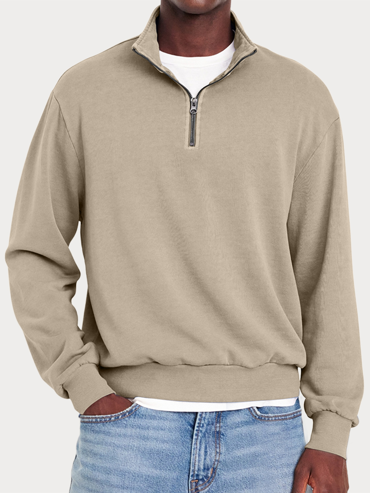 Men's Casual Zipper Half Turtleneck Solid Color Comfortable Sweatshirt
