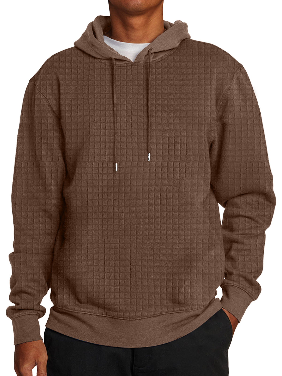 Men's Casual Checkered Hooded Solid Color Sweatshirt