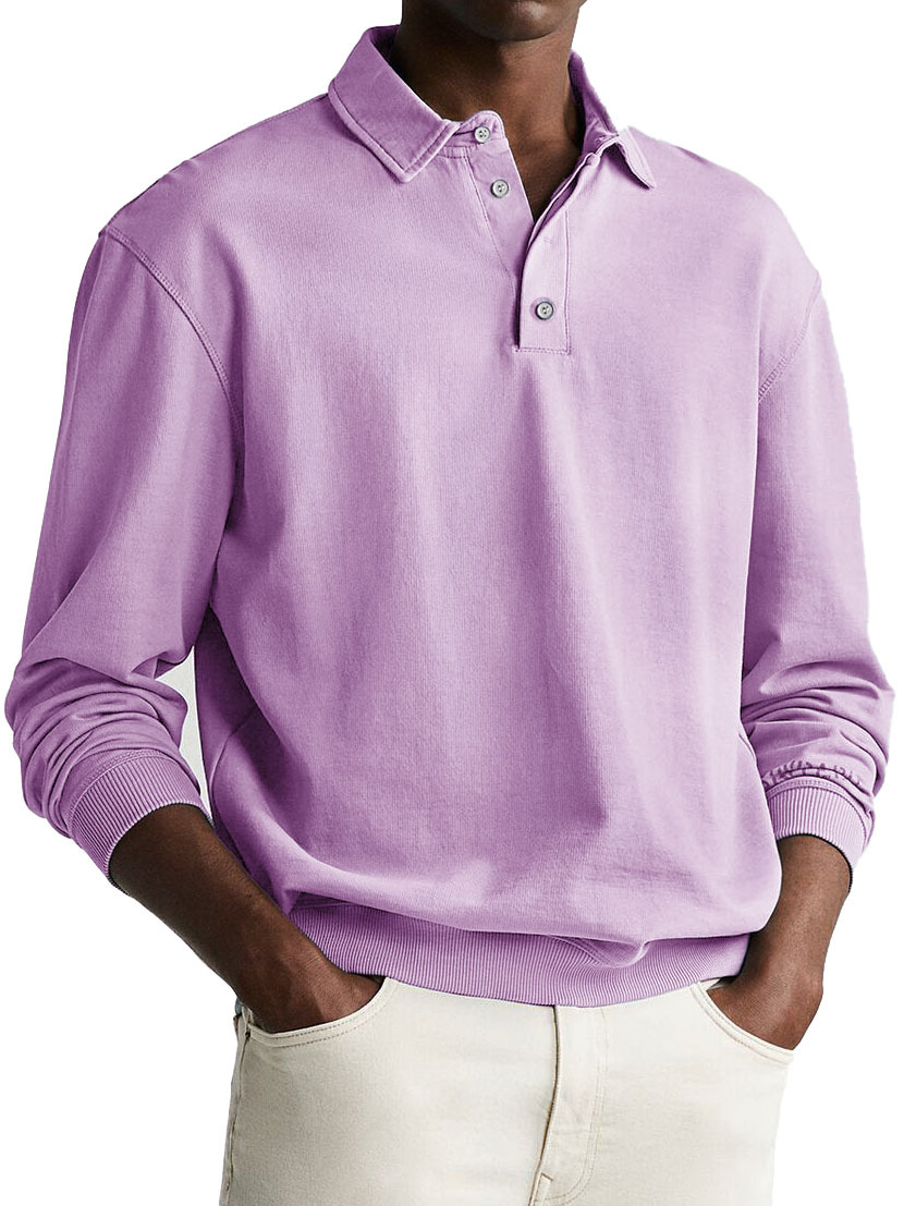 Men's Retro Distressed Comfortable Long Sleeve Lapel Polo Shirt