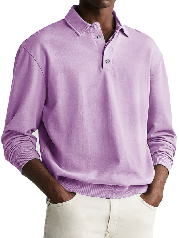 Men's Retro Distressed Comfortable Long Sleeve Lapel Polo Shirt