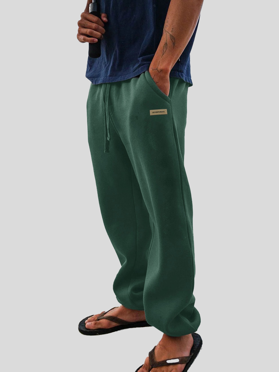 Men's Fashion Casual Sports Logo Embroidered Pocket Cuffed Trousers 