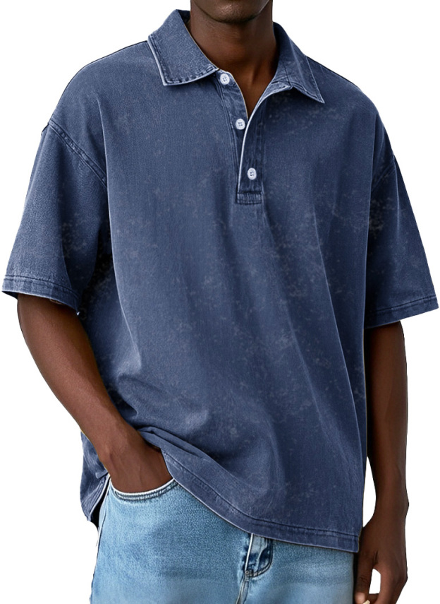 Men's Vintage Distressed Washed Lapel Pure Cotton Lapel Polo Shirt